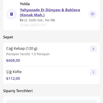 Yahyazade Et Dünyası & Baklava Soğuk Çağ Kebabı Ve 1.5 Porsiyon Gelmedi İkisi De