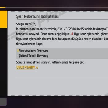 Garena Free Fire Toksik Davranış Puan Düşürme