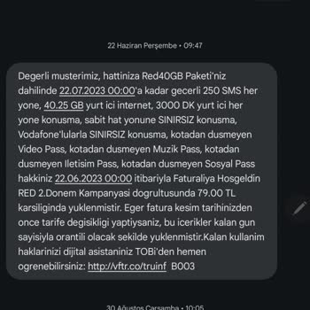 Vodafone Yanlış Tarife Tanımladı