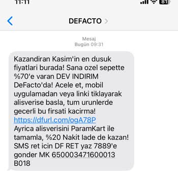 DeFacto İstenmeyen SMS Yağmuruna Son!