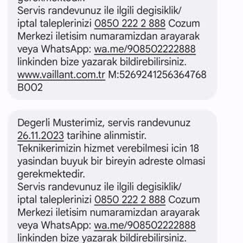 Vaillant Servis Tarih Yanlışlığı