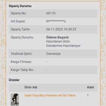 Nare Giyim Vermiş Olduğum Sipariş Hala Kargoya Verilmemiş