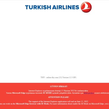 THY Online Sayfası Açılmıyor Ve Hata İle Sayfa Sabit Kalıyor