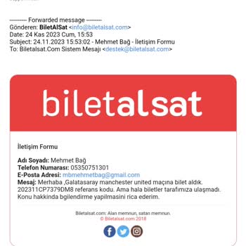 Biletalsat.com Maç Bileti Hesaba Tanımlama Süreci Hakkında Bilgilendirme Talebi