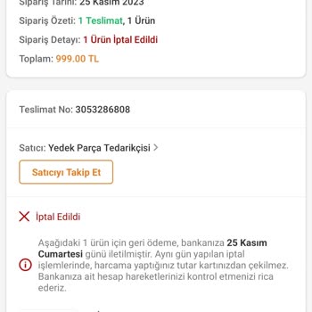 Trendyol Ürünü Habersiz İptal Etti.