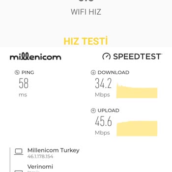 Millenicom Hız Testinde 30 Mbps Satın Aldığım Hizmet 100 Mbps.