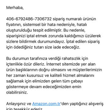 Amazon Bilgi Vermeden Sipariş İptali Yapıyor