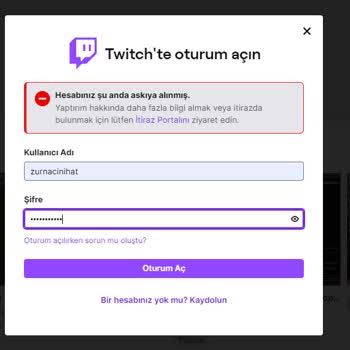 Twitch Hesap Askıya Alındı