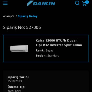 Daikin Sipariş No: 527006 - Ürün İadesi Ve Para İadesi Talebi