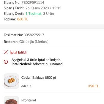 Trendyol Yemek'te Ürünüm İptal Olmasına Rağmen Ücret İadesi Yapılmadı