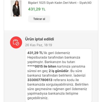 Hepsiburada İptal Edilen Ürün