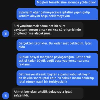 Getir Sipariş Alındıktan Bir Saat Sonra İptal Edilmesi