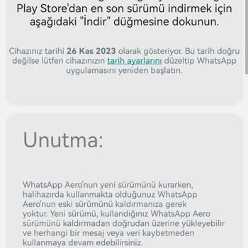 WhatsApp Aero Hata Veriyor Güncellenmiyor