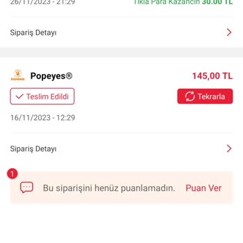 Tıkla Gelsin İptal Edilen Sipariş