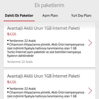 Vodafone Akıllı Cihaz Ve Aksesuar İçin Tanımlı Ek Paketlerinin İptali.