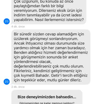 Getir Eksik Ürünün Gönderilmemesi