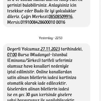 BUDO İptal Sefer İade Problemi