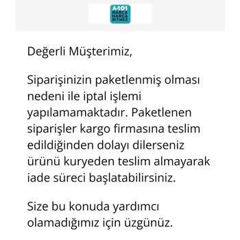 A101 Market Ürün İptali