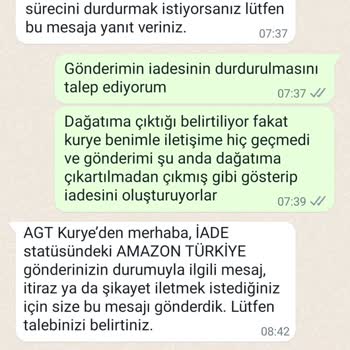 AGT Kurye (aynigunteslim.com) Kargomun Dağıtıma Çıkartılmadan İade Edilmesi