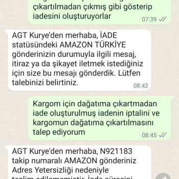 AGT Kurye (aynigunteslim.com) Kargomun Dağıtıma Çıkartılmadan İade Edilmesi