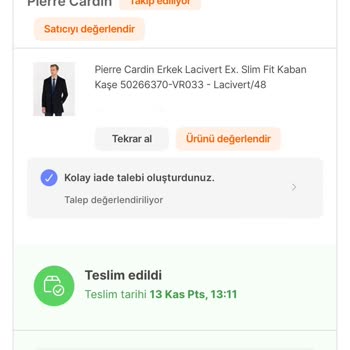 Pierre Cardin Giyim Değişim Talep/ Fazla Ürün Gönderimi