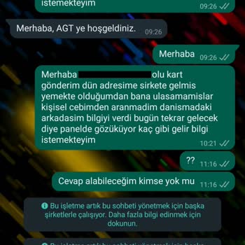 AGT Kurye Kartımı Teslim Etmiyor