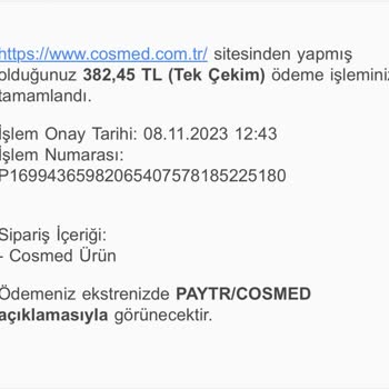 Cosmed Siparişim Elime Geçmedi
