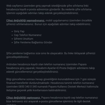 Papara Hesap E-Posta Değiştirme