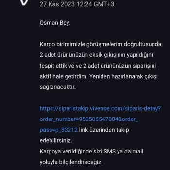 Vivense Sipariş Gecikmesi Ve İptali
