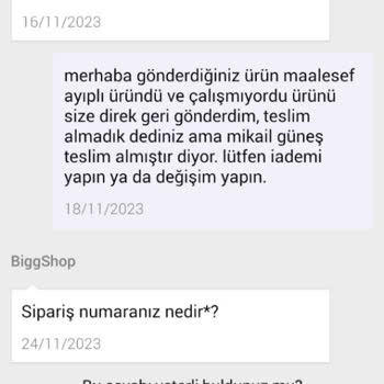 Biggshop Arızalı Gönderdiği Ürünün İadesi İçin Süründürüyor