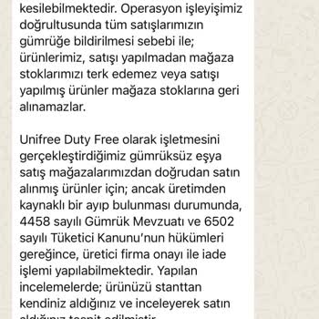 Unifree Duty Free Ürün İade Ve Değişim