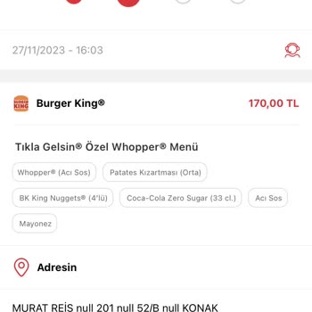 Tıkla Gelsin Burger King Sipariş Sorunu