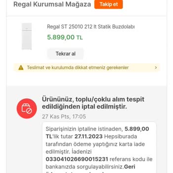 Regal İndirimli Ürün İptal Hayal Kırıklığı