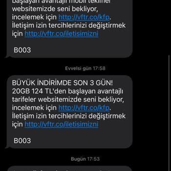 Vodafone SMS Bildirimleri Sona Ermeli