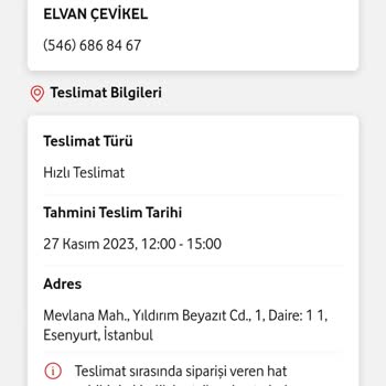 Vodafone Hızlı Teslimat Sipariş Sorunu