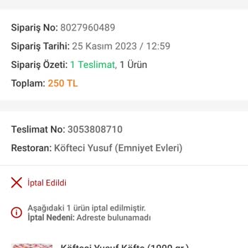 Trendyol Yemek Siparişim Kurye Tarafından İptal Edildi