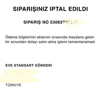 Ücreti Alınan Zara Siparişimin İptal Edilmesi