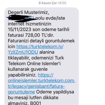 Türk Telekom’un Haksız Yere Şahsıma Yıkmaya Çalıştığı Yüksek Fatura