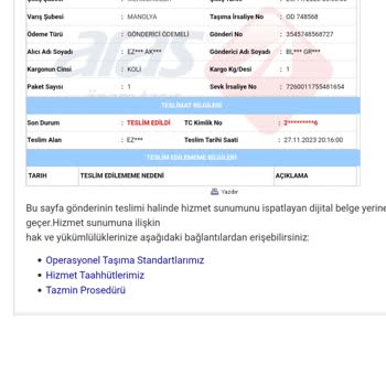 Aras Kargo Teslim Edildi Gözüken Kargolar