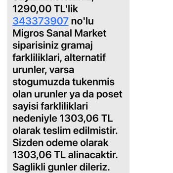Taurus AVM Migros Sanal Market Eksik Ürün Gönderimi