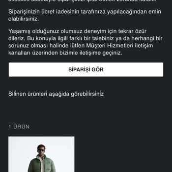 Zara Mağaza Ürün İptali