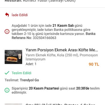 Trendyol Yemek Eksik Ürünler Ve