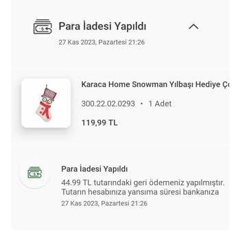 Karaca Home Ürün İadesinde Para İadesi