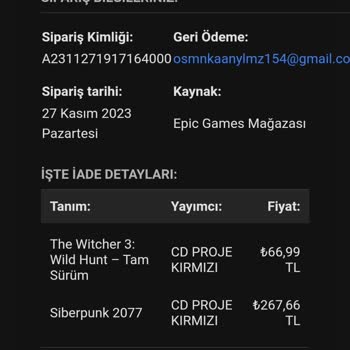 Epic Games Paramı İade Etmedi