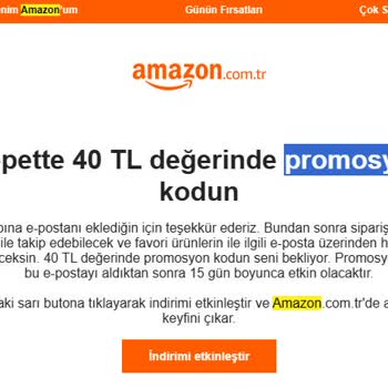 Amazon.com Mail Tanımlamasına 40TL İndirim Kampanyası Saçmalığı