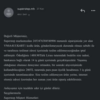 SuperStep Online Alışveriş Sitesinde Yaşanan Sipariş İade Süreci Sorunu
