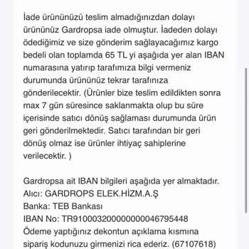 Gardrops İade Ürünümü Geri Yollamıyor Depolarında Kaldı Ürünüm