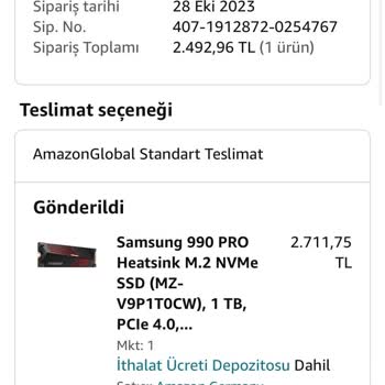 Amazon'dan Aldığım Samsung 990 Pro Heatsink 1 Aydır Teslim Edilmedi.