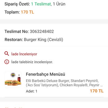 Cevizli Burger King Siparişim Nerede