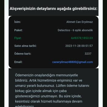 Detectico Paramın Geri İadesini Talep Ediyorum Abonelik İptalini İstiyorum